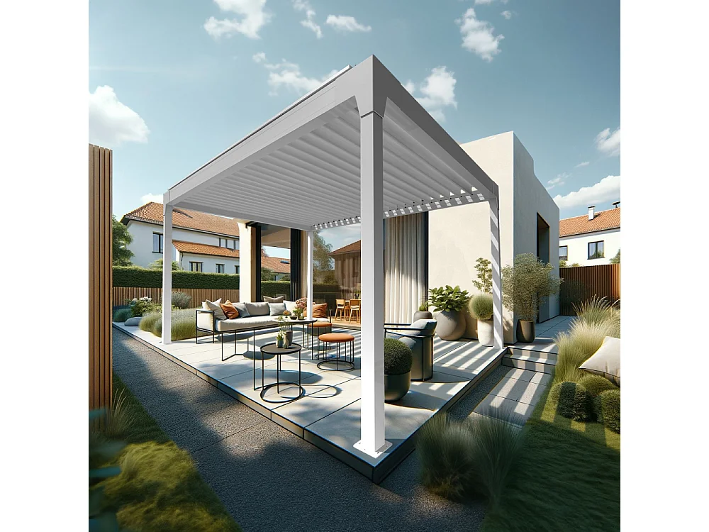 Pergola Bioclimatique AVANOA îlot 3,00x3,013 M Vérin à Télécommande (Blanc)