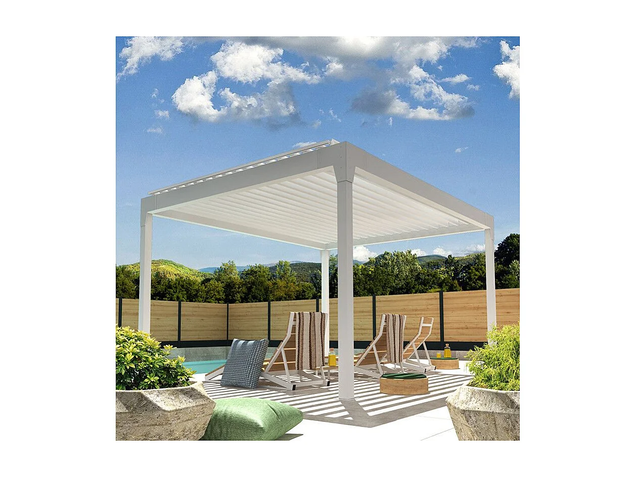 Pergola Bioclimatique AVANOA îlot 4,00x4,588 M Vérin à Télécommande (Blanc)