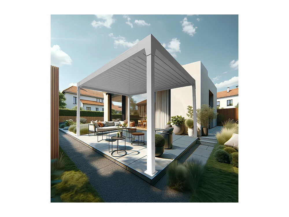 Pergola Bioclimatique AVANOA îlot 4,00x4,588 M Vérin à Télécommande (Blanc)