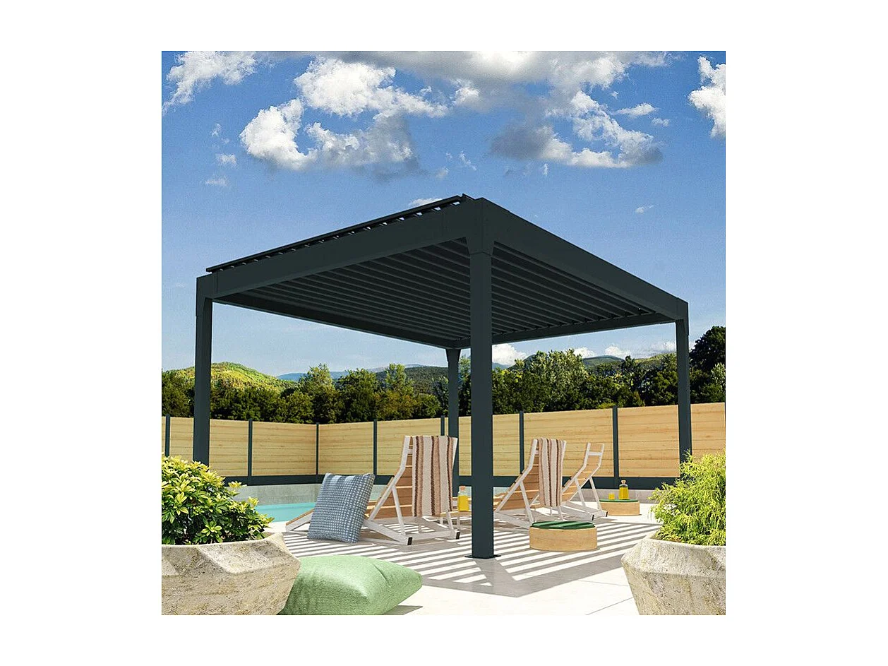 Pergola Bioclimatique AVANOA îlot 4,00x3,013 M Vérin à Télécommande (Gris anthracite)