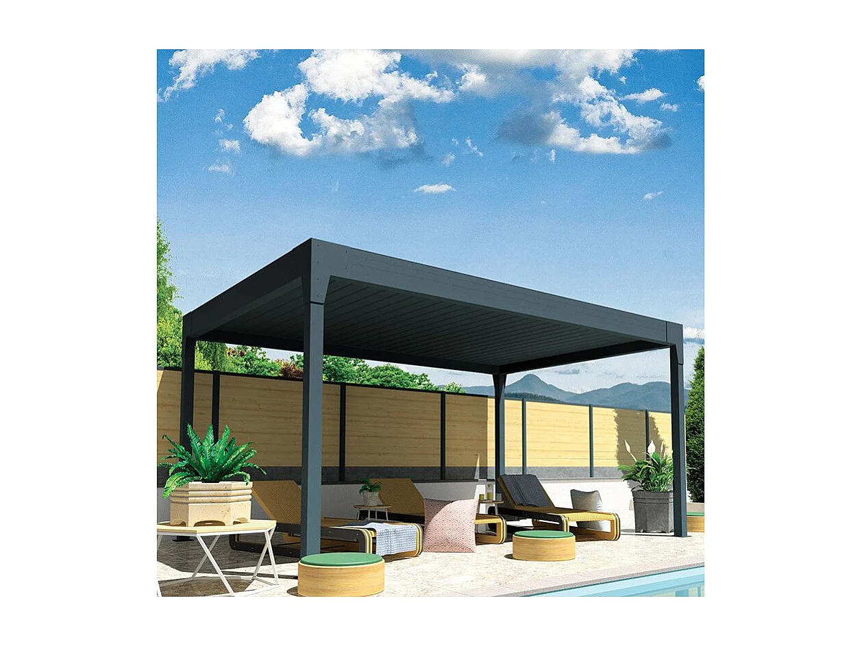 Pergola bioclimatique HELY îlot 4,50x5,154m Vérin à télécommande (Gris anthracite)