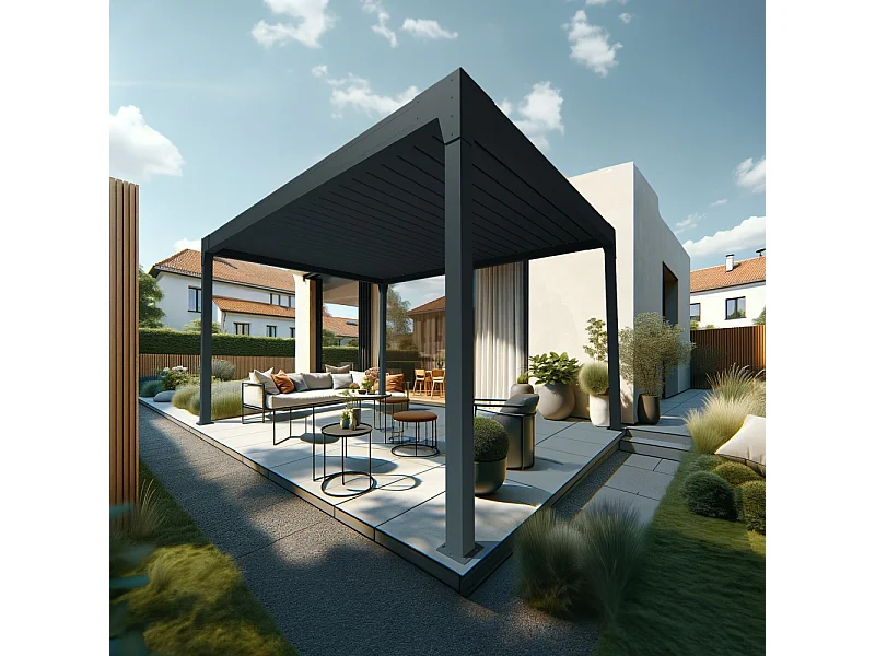 Pergola Bioclimatique AVANOA îlot 3,50x3,013 M Vérin à Télécommande (Gris anthracite)