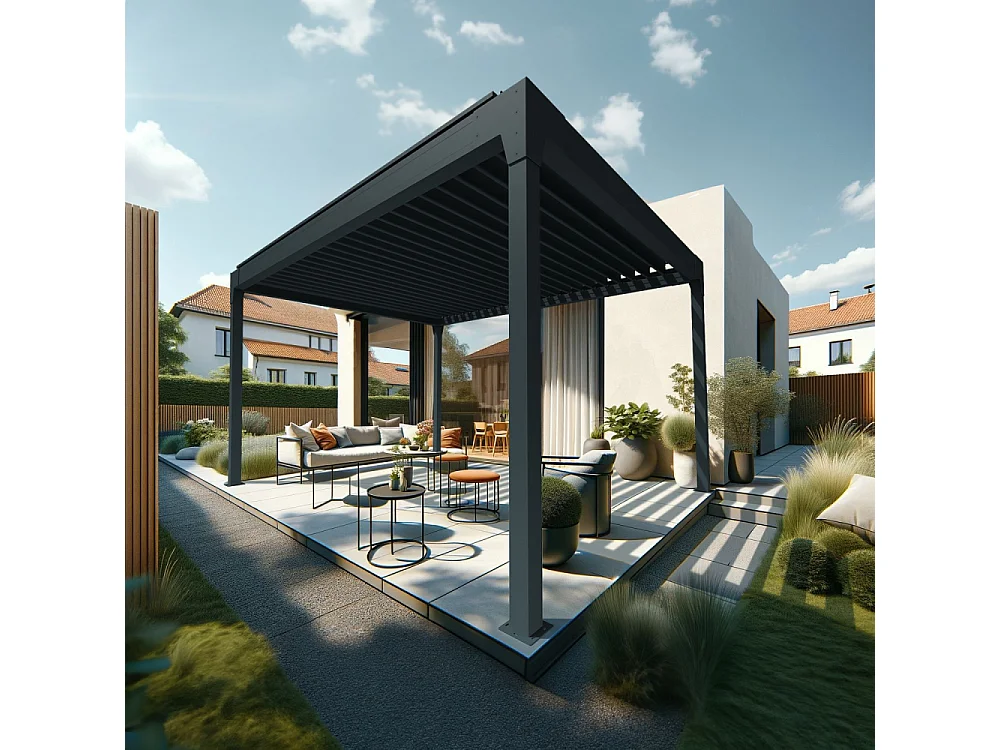 Pergola Bioclimatique AVANOA îlot 3,50x3,013 M Vérin à Télécommande (Gris anthracite)