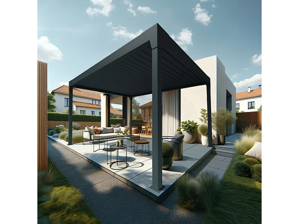 Pergola Bioclimatique AVANOA îlot 3,50x3,538 M Vérin à Télécommande (Gris anthracite)