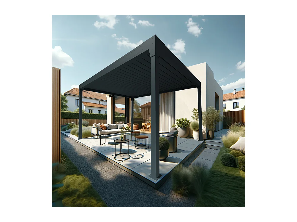 Pergola Bioclimatique AVANOA îlot 4,00x4,588 M Vérin à Télécommande (Gris anthracite)