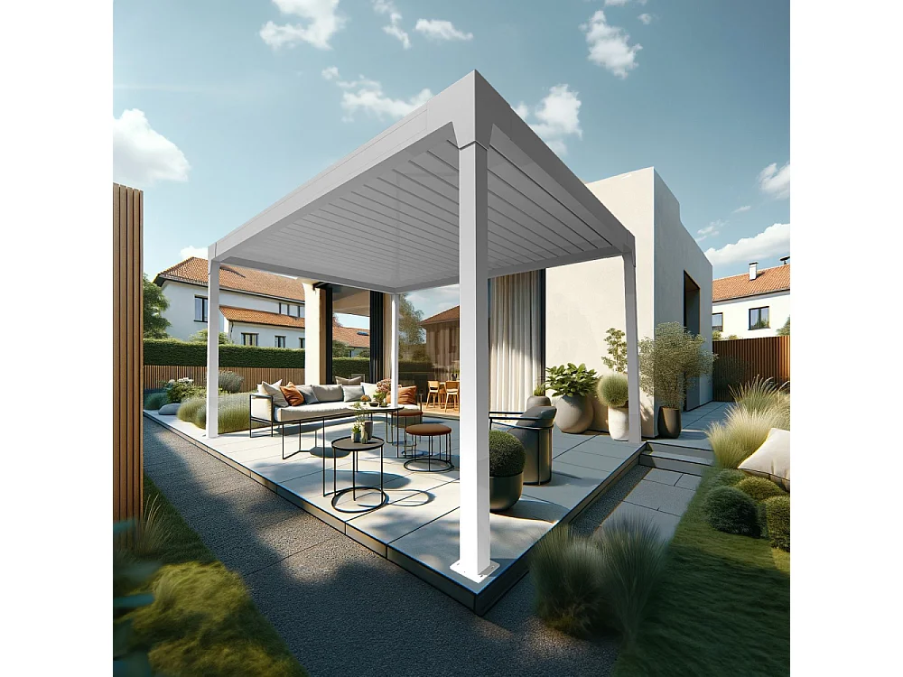 Pergola Bioclimatique AVANOA îlot 4,00x3,013 M Vérin à Télécommande (Blanc)