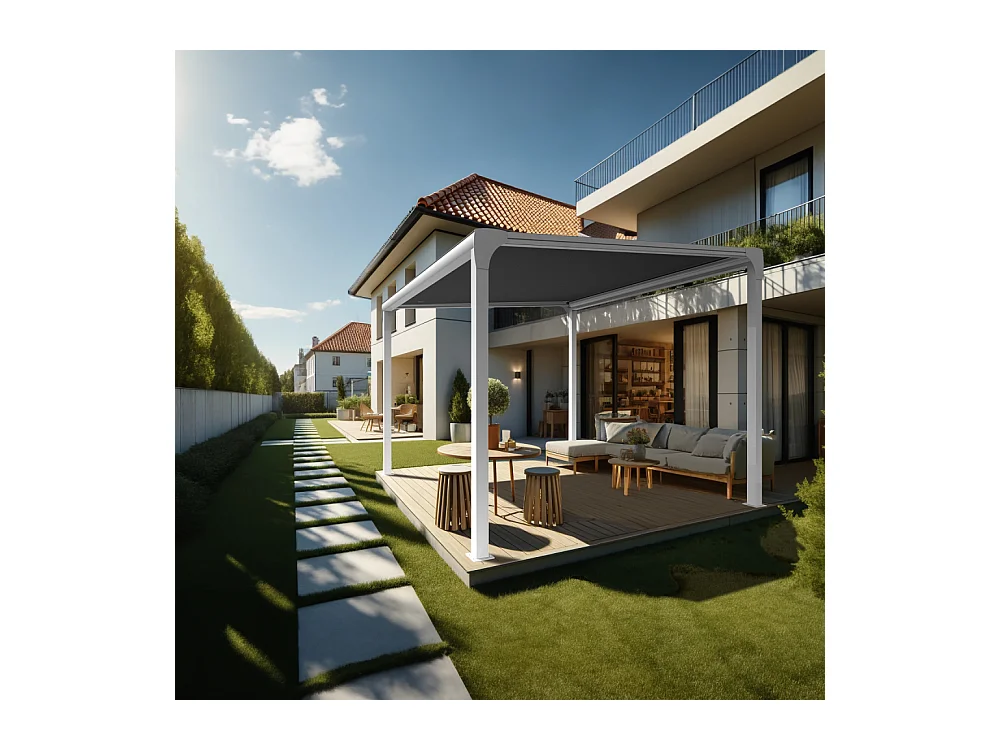 Pergola toile TILA îlot 4,00x3,00m Motorisé à télécommande + manœuvre de secours (Gris Graphite - Blanc)