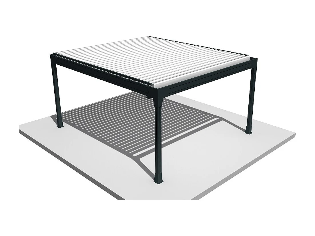 Pergola bioclimatique HELY îlot 4,00x3,929m Vérin à télécommande (Gris anthracite / Blanc)