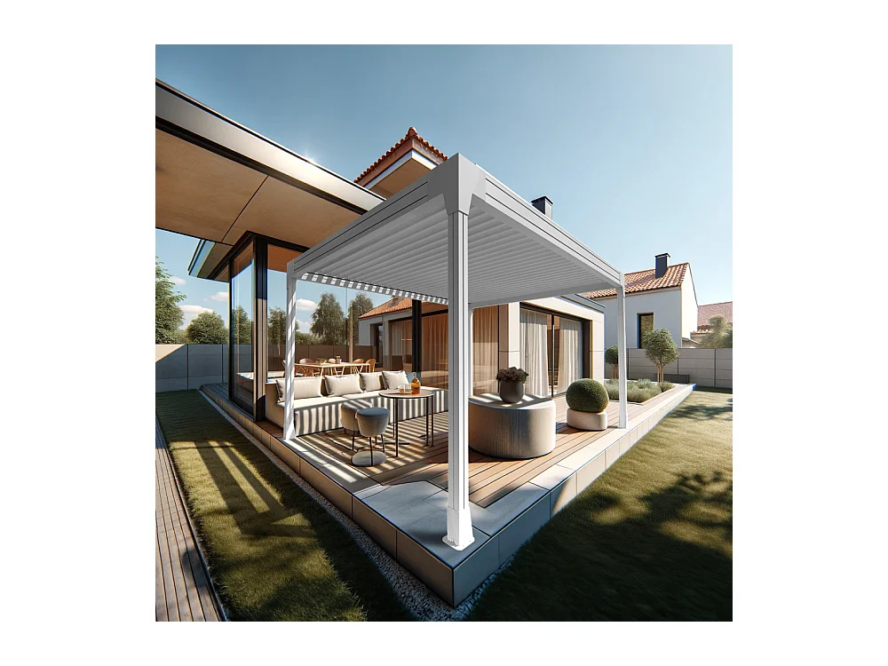 Pergola bioclimatique HELY îlot 4,50x5,154m Vérin à télécommande (Blanc)