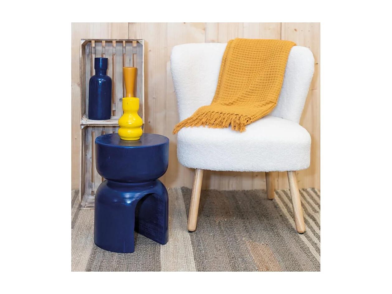 Tabouret en bois paulownia Molaire Bleu