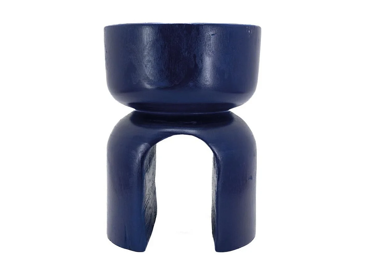 Tabouret en bois paulownia Molaire Bleu