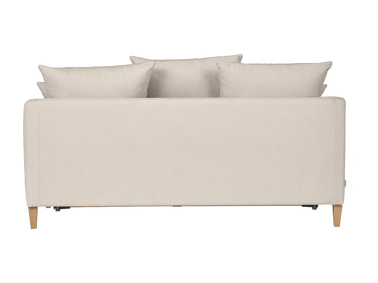 Sofá cama nórdico 3 plazas de tela efecto aterciopelado beige y madera clara LOUISE