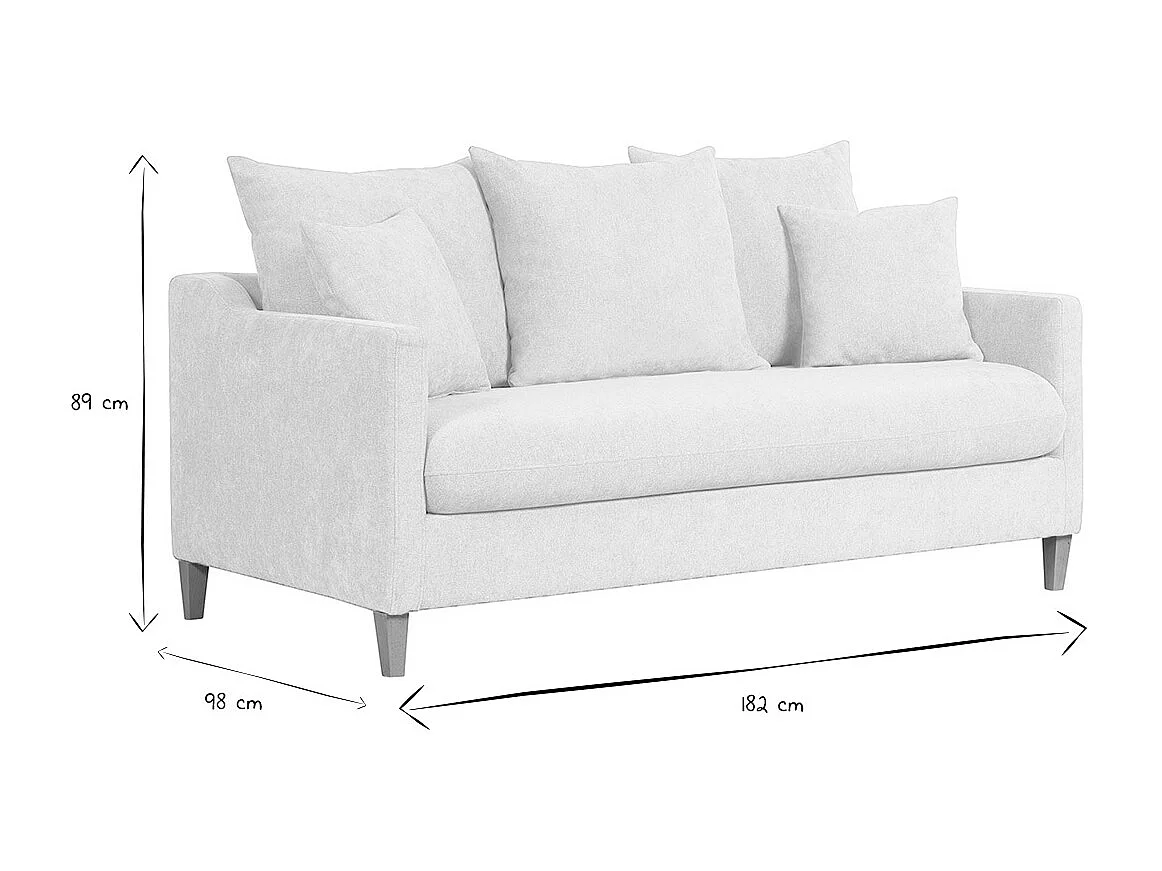 Sofá cama nórdico 3 plazas de tela efecto aterciopelado beige y madera clara LOUISE