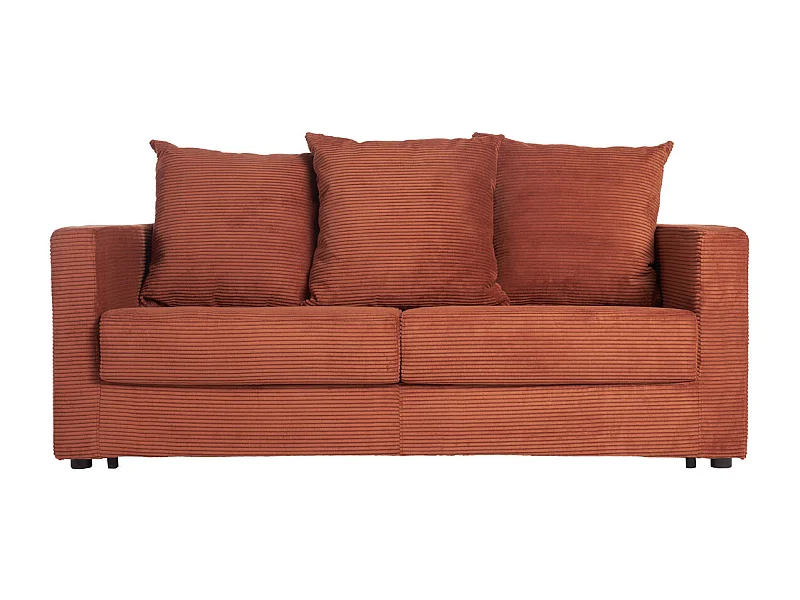 Sofá cama 3 plazas de pana terracota con colchón de 13 cm BACIO