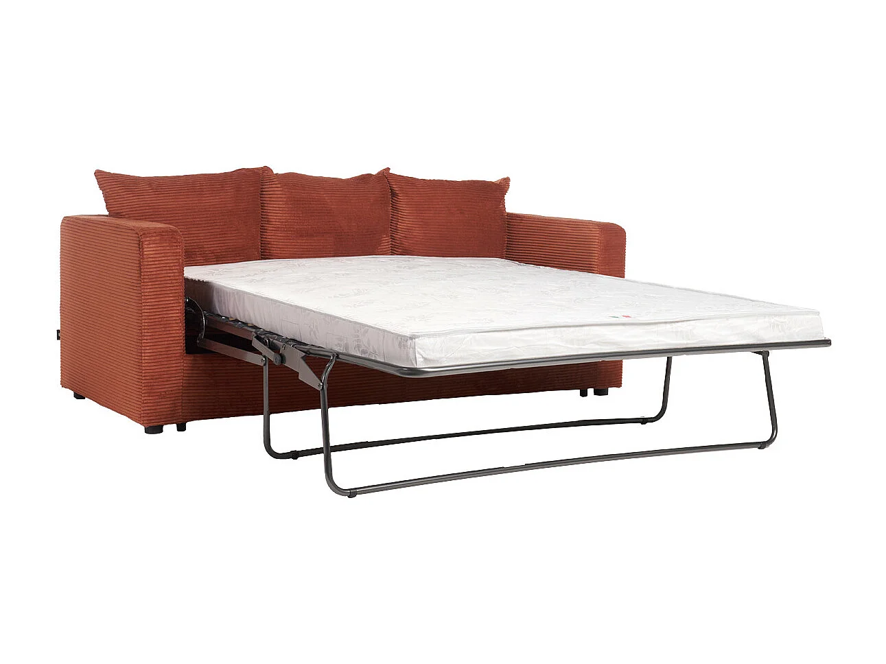 Canapé convertible 3 places en tissu velours côtelé terracotta avec matelas 13 cm BACIO