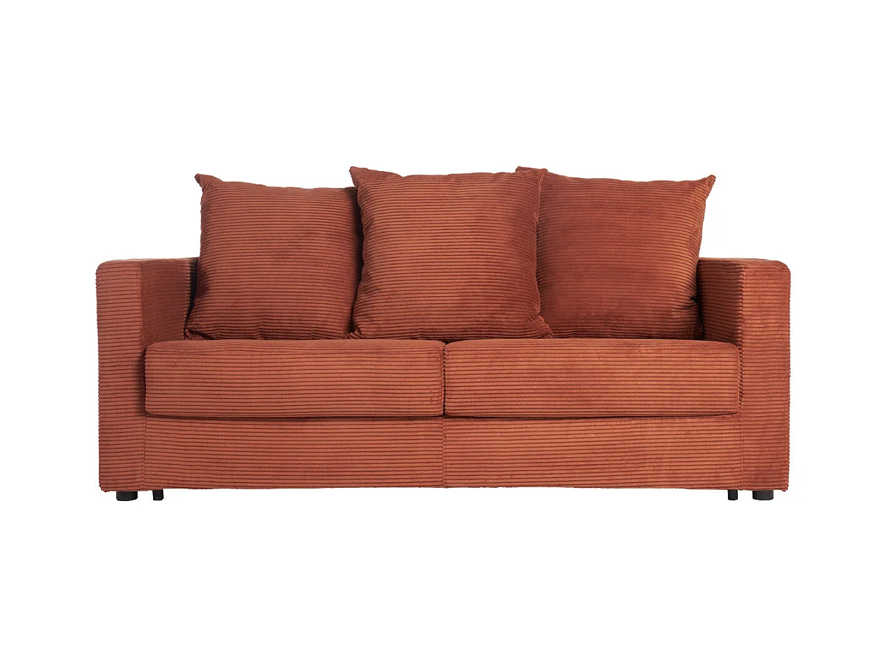 Canapé convertible 3 places en tissu velours côtelé terracotta avec matelas 13 cm BACIO