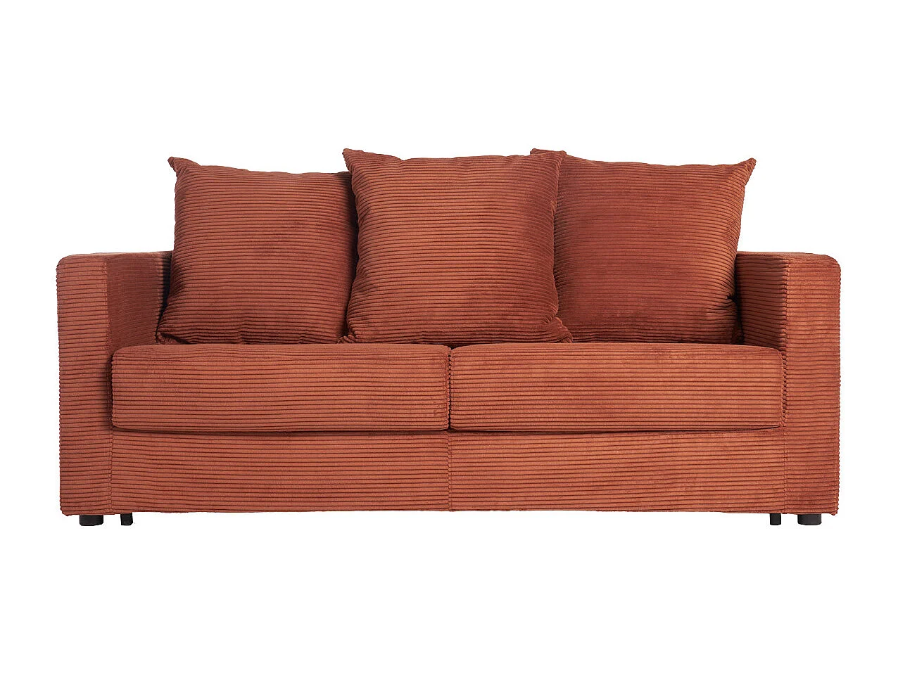Canapé convertible 3 places en tissu velours côtelé terracotta avec matelas 13 cm BACIO