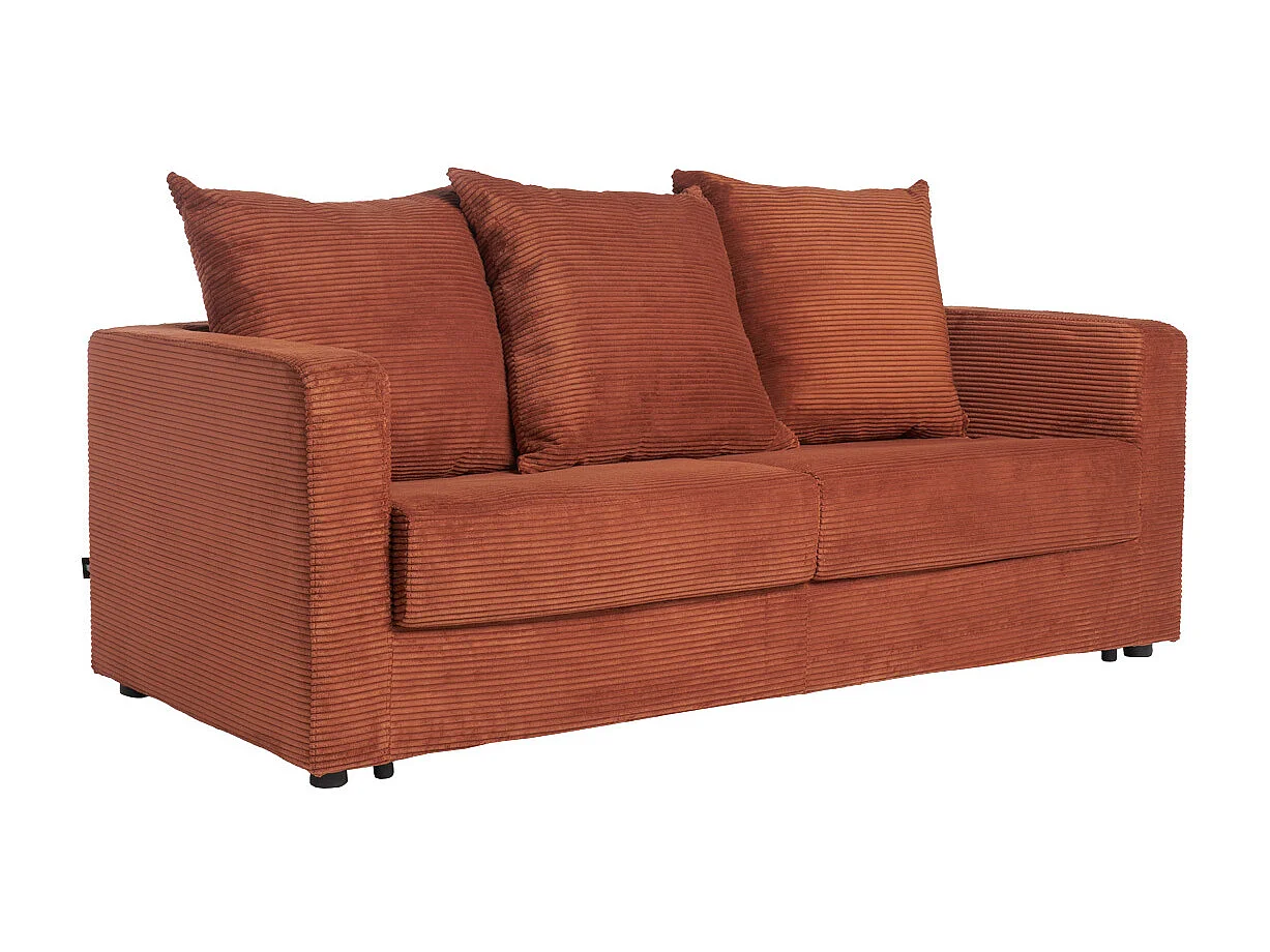 Canapé convertible 3 places en tissu velours côtelé terracotta avec matelas 13 cm BACIO