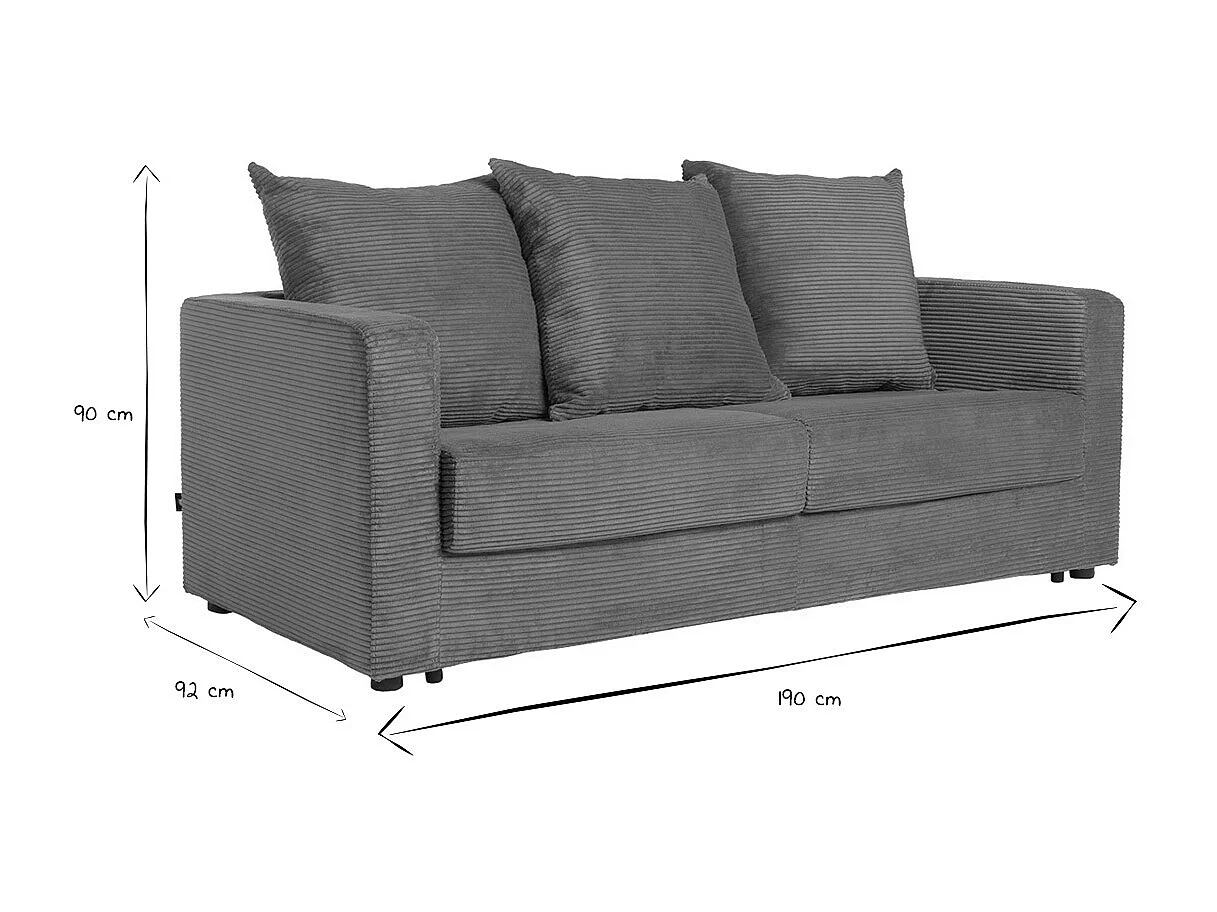 Canapé convertible 3 places en tissu velours côtelé terracotta avec matelas 13 cm BACIO