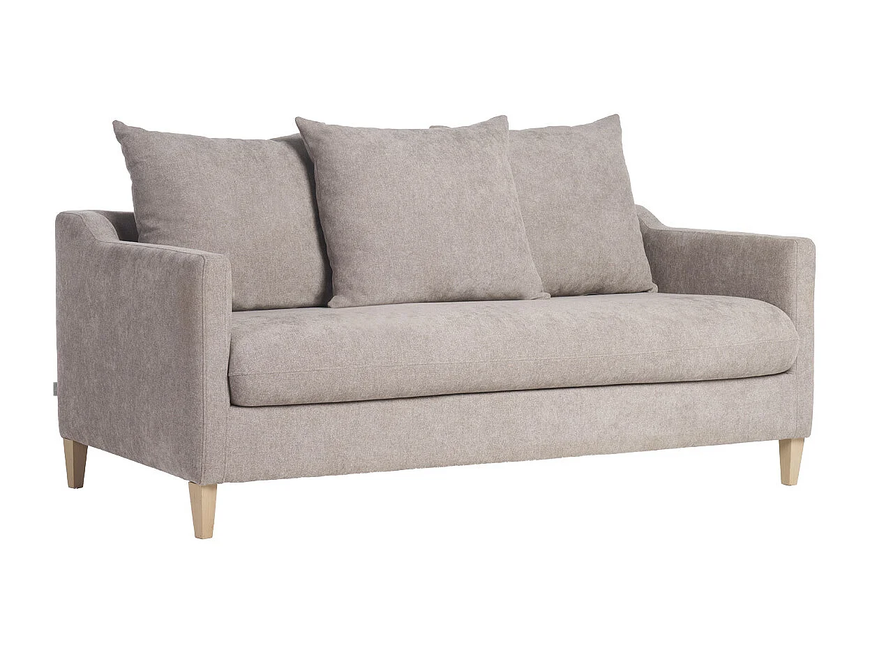 Sofá cama nórdico 3 plazas de tela efecto aterciopelado topo y madera clara LOUISE