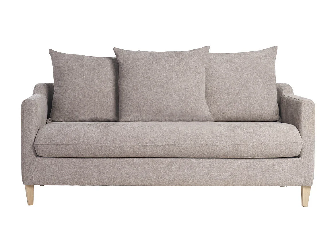 Sofá cama nórdico 3 plazas de tela efecto aterciopelado topo y madera clara LOUISE