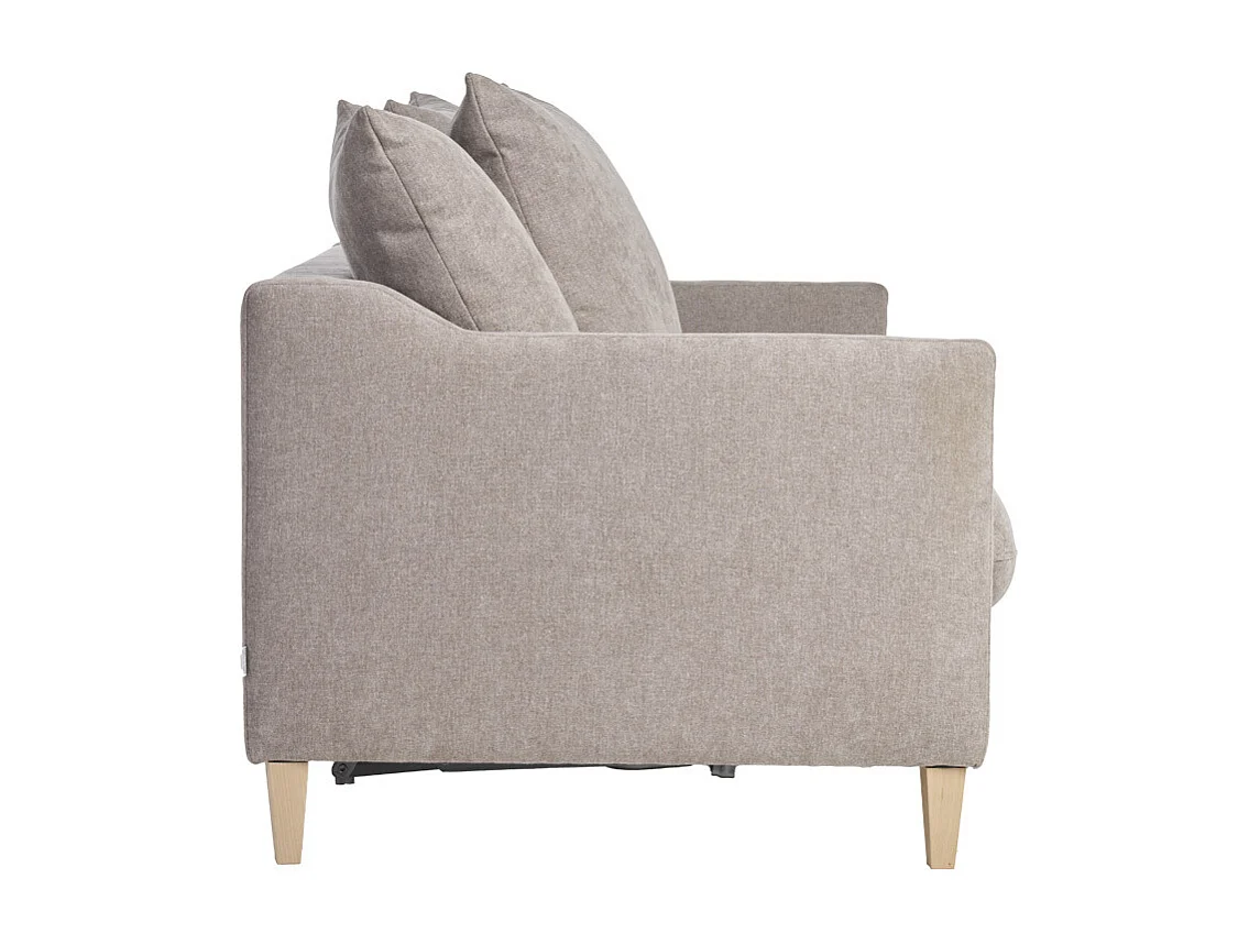 Sofá cama nórdico 3 plazas de tela efecto aterciopelado topo y madera clara LOUISE