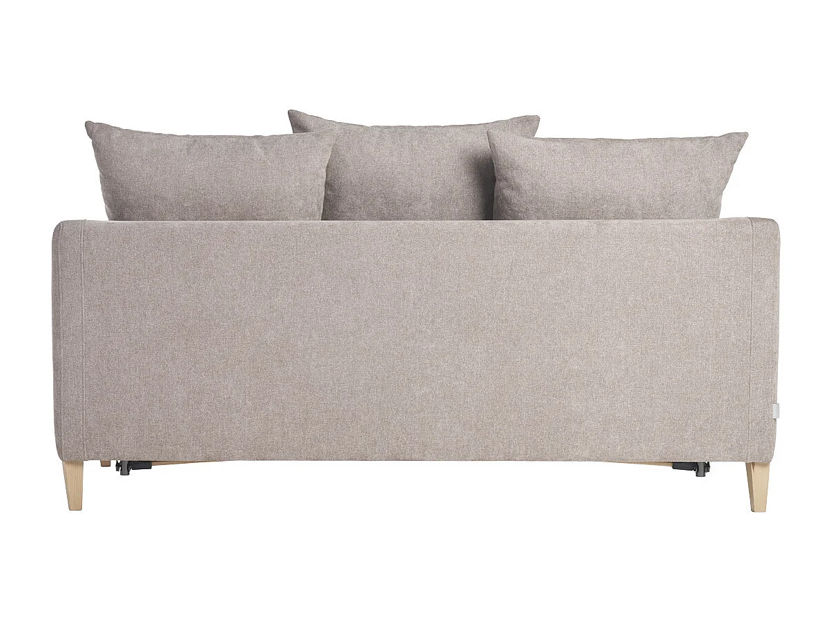 Sofá cama nórdico 3 plazas de tela efecto aterciopelado topo y madera clara LOUISE