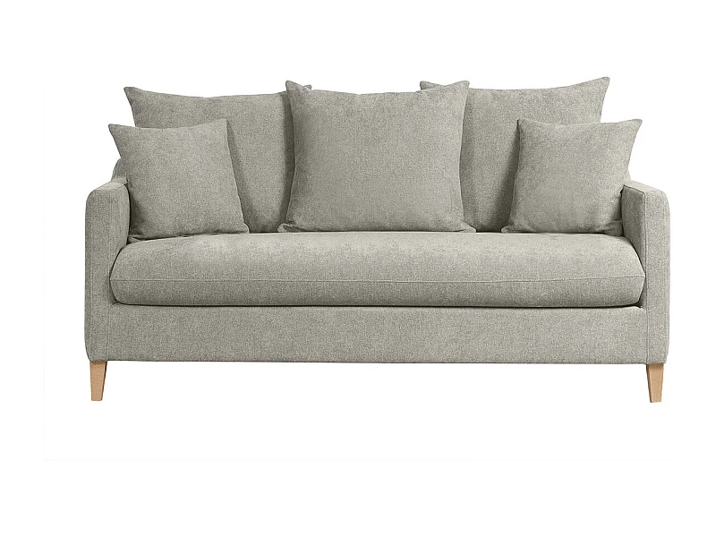 Sofá cama nórdico 3 plazas de tela efecto aterciopelado topo y madera clara LOUISE