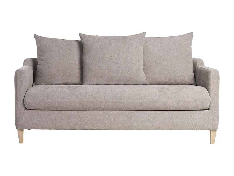 Divano letto scandinavo 3 posti in tessuto effetto velluto color talpa e legno chiaro LOUISE