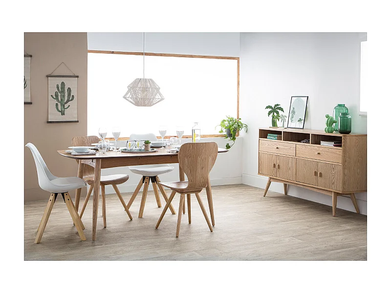 Buffet vintage en bois clair 4 portes 2 tiroirs L160 cm NORDECO