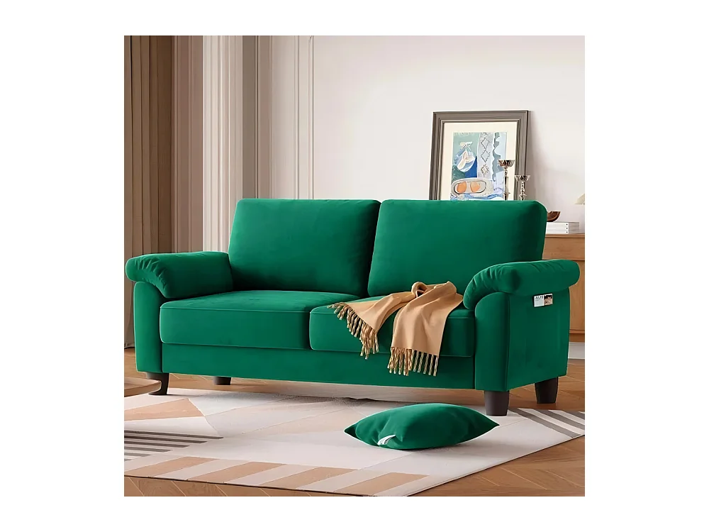 Sofá de la sala de estar 2 lugar en la tela de pista, sofá moderno a mediados de siglo, con bolsa de almacenamiento, 178x75x87cm, verde