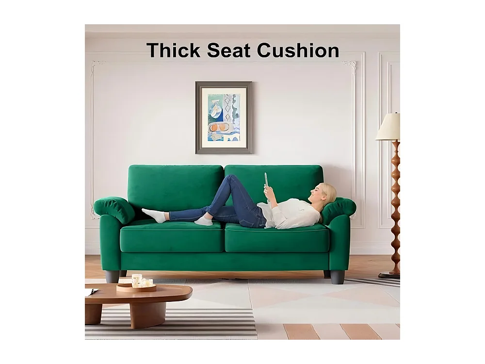 2-zits woonkamerbank in chenille-stof, moderne bank uit het midden van de eeuw, met opbergtas, 178x75x87cm, groen