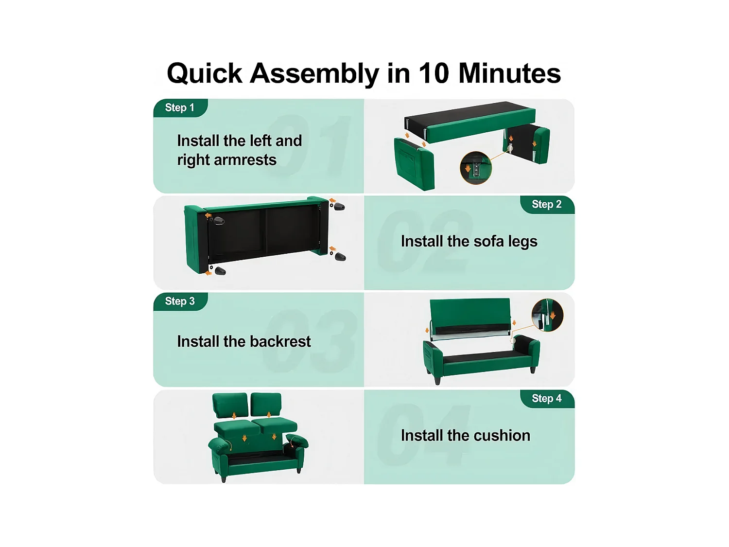 2-zits woonkamerbank in chenille-stof, moderne bank uit het midden van de eeuw, met opbergtas, 178x75x87cm, groen