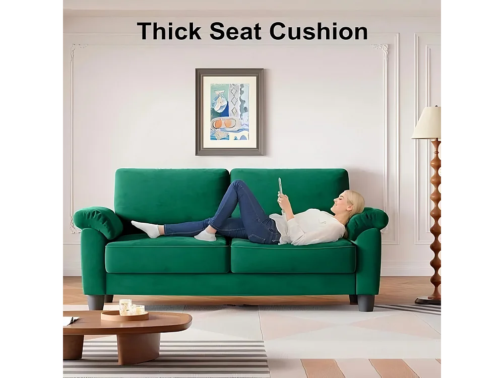 Canapé de salon 2 place en tissu chenille, Canapé moderne du milieu du siècle, avec sac de rangement, 178x75x87cm, Vert