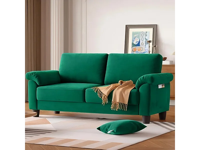 Divano soggiorno 2 Place in tessuto, divano moderno a metà del secolo, con sacchetto di stoccaggio, 178x75x87cm, verde