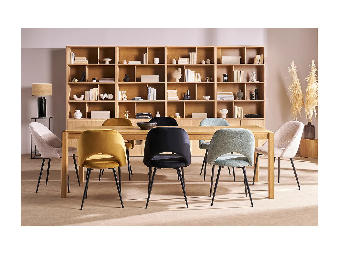 Chaises vintage en tissu effet velours texturé beige et métal noir (lot de 2) COSETTE