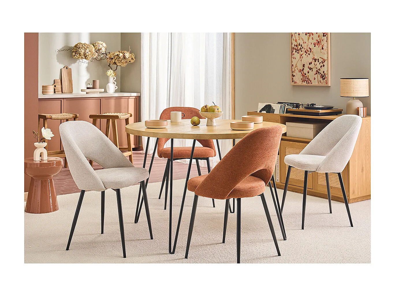 Set de 2 sillas vintage de tejido efecto aterciopelado texturizado beige y metal negro COSETTE
