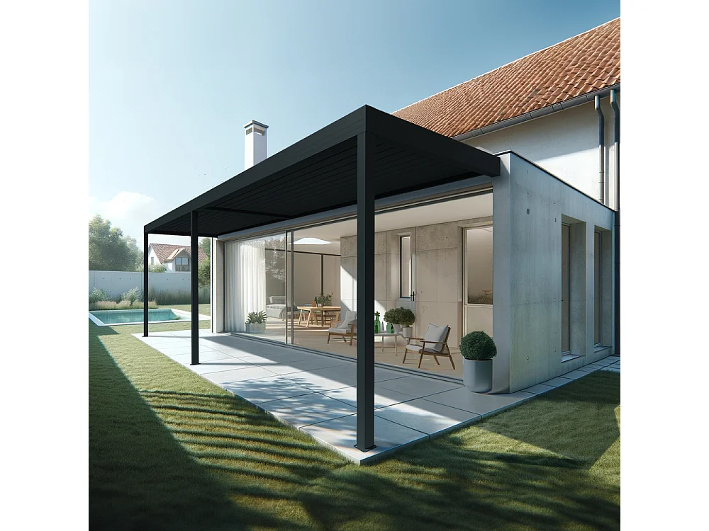 Pergola bioclimatique HELY 7,00x3,937m Vérin à télécommande (Gris anthracite)