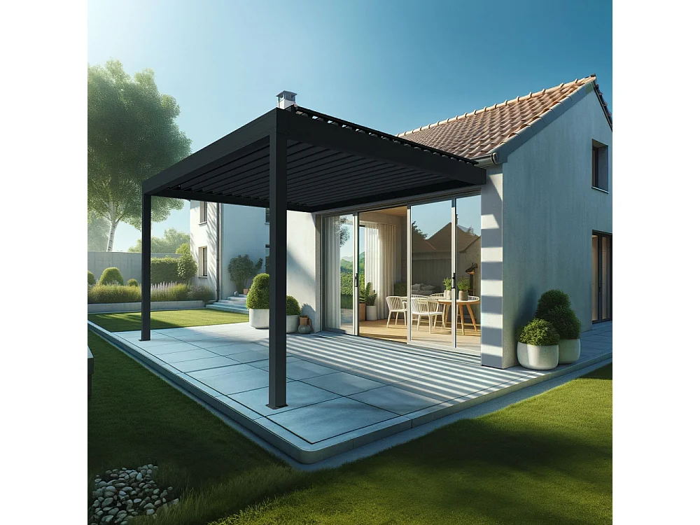 Pergola Bioclimatique AVANOA 4,00x4,088 M Vérin à Télécommande (Gris anthracite)