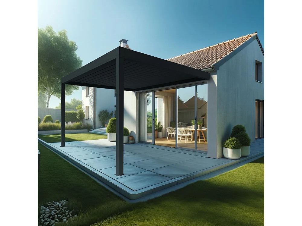 Pergola Bioclimatique AVANOA 4,00x4,088 M Vérin à Télécommande (Gris anthracite)
