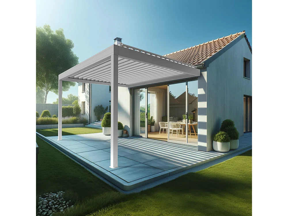 Pergola Bioclimatique AVANOA 3,00x3,038 M Vérin à Télécommande (Blanc)