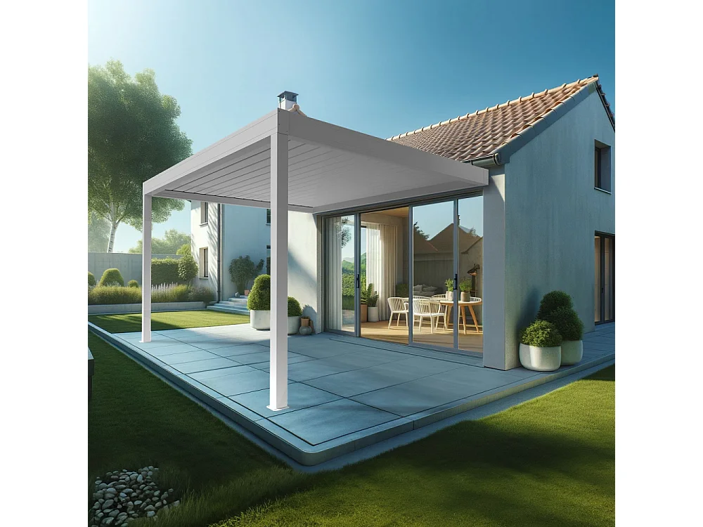 Pergola Bioclimatique AVANOA 4,00x4,613 M Vérin à Télécommande (Blanc)