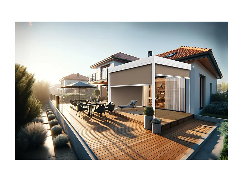 Coffre à coulisses pour pergola HELY 2,50x2,50m (Taupe - Blanc)