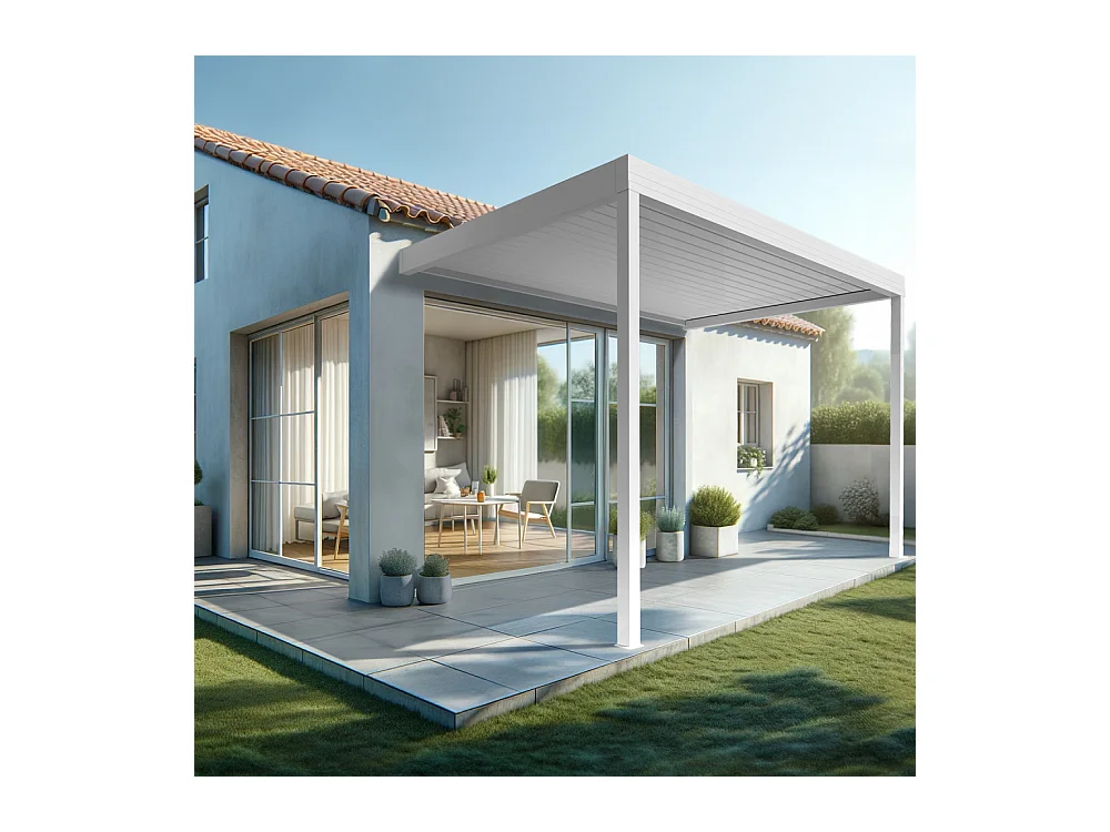 Pergola bioclimatique HELY 4,00x3,062m Vérin à télécommande (Blanc)