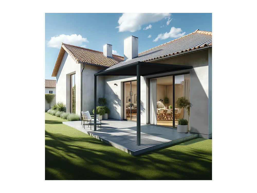 Pergola toile TILA 3,50x3,00m Motorisé à télécommande + manœuvre de secours (Noir - Gris anthracite)