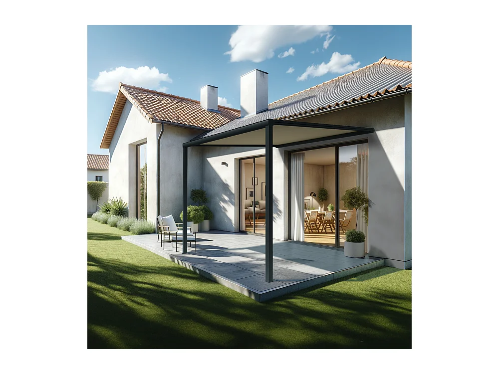 Pergola toile TILA 3,50x3,00m Motorisé à télécommande + manœuvre de secours (Ecru - Gris anthracite)