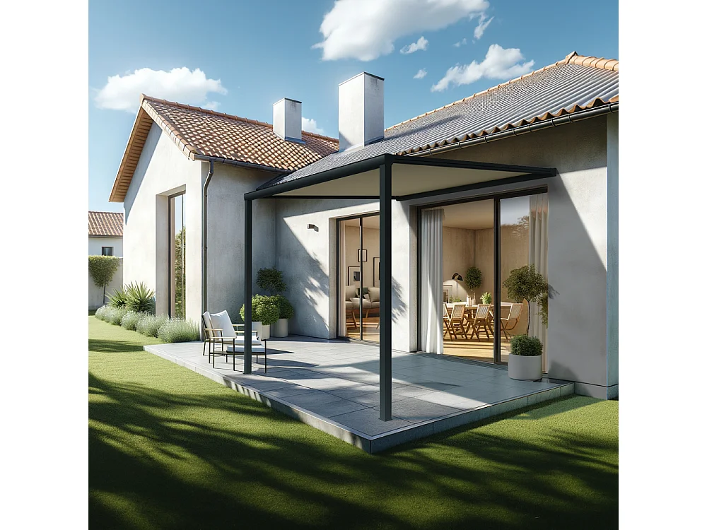 Pergola toile TILA 3,50x3,00m Motorisé à télécommande + manœuvre de secours (Ecru - Gris anthracite)