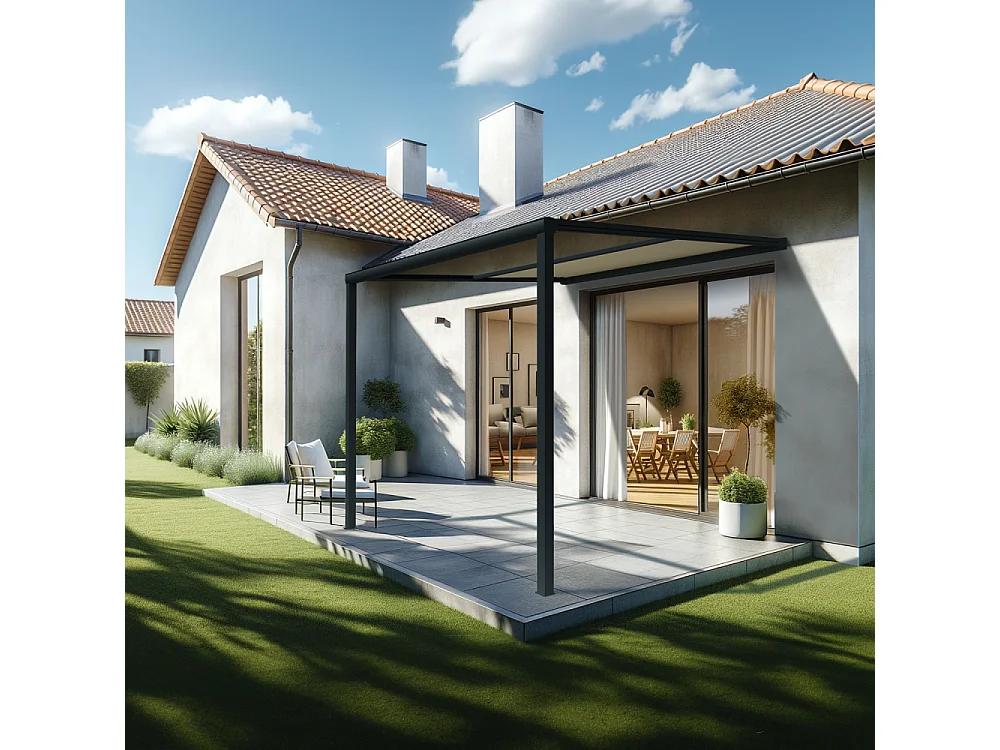 Pergola toile TILA 3,50x3,00m Motorisé à télécommande + manœuvre de secours (Ecru - Gris anthracite)