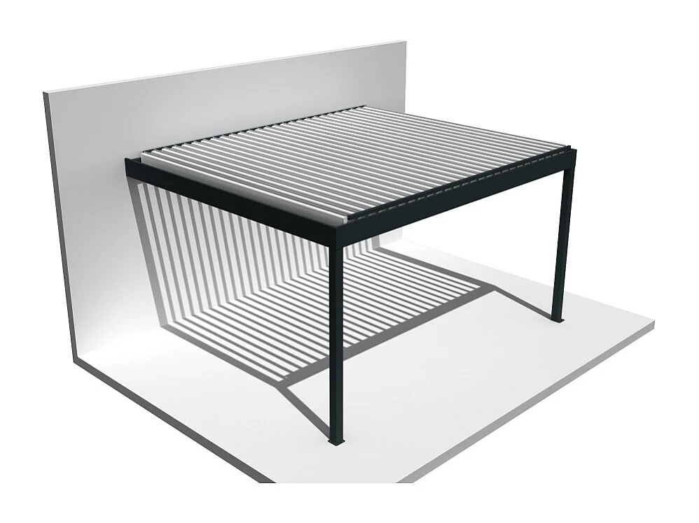 Pergola bioclimatique HELY perpendiculaire 6,02x4,00m Vérin à télécommande (Gris anthracite / Blanc)