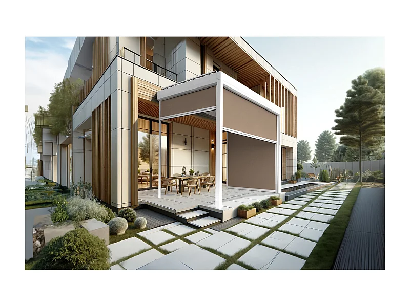 Coffre à coulisses pour pergola AVANOA 3,50x2,50m (Taupe - Blanc)